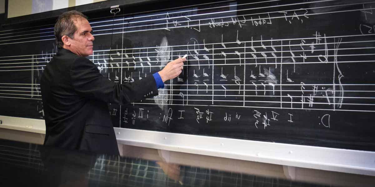 Dr. 克里斯托弗·格列柯在黑板前教音乐